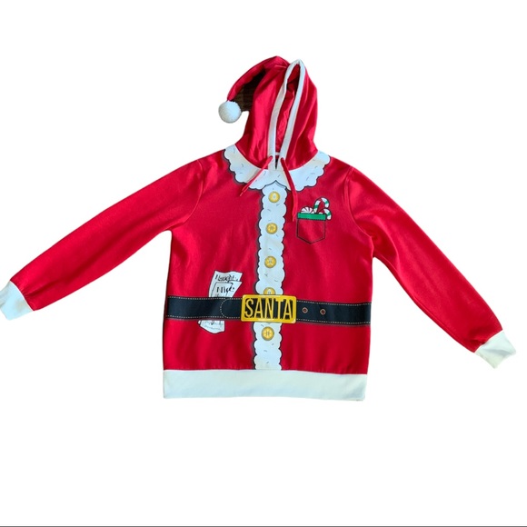 Santa Suit Pullover Sweatshirt Hoodie with Pompom Boy Youth - Picture 2 of 6